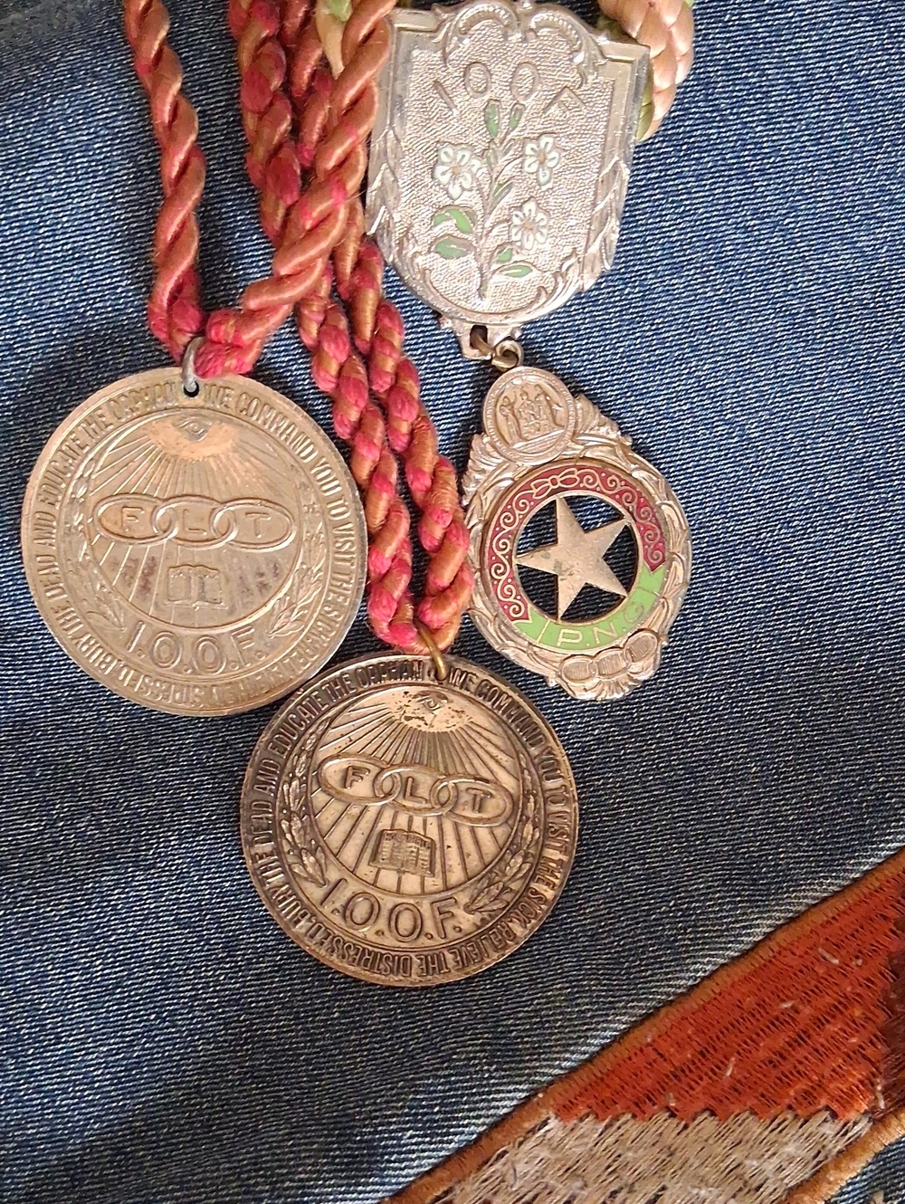 Vintage IOOF Medallions. with Braided Cord